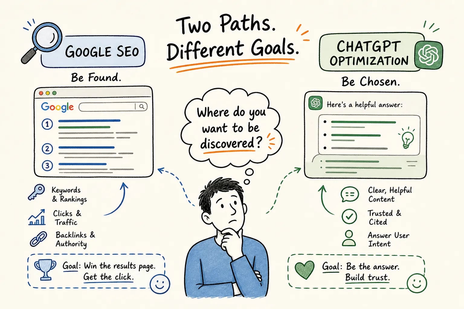 Optimizing for ChatGPT compared with Google SEO