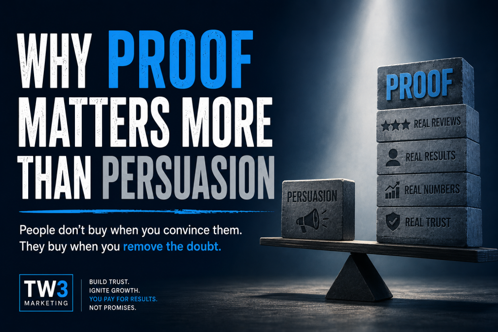 TW3 Marketing | Why proof matters more than persuasion