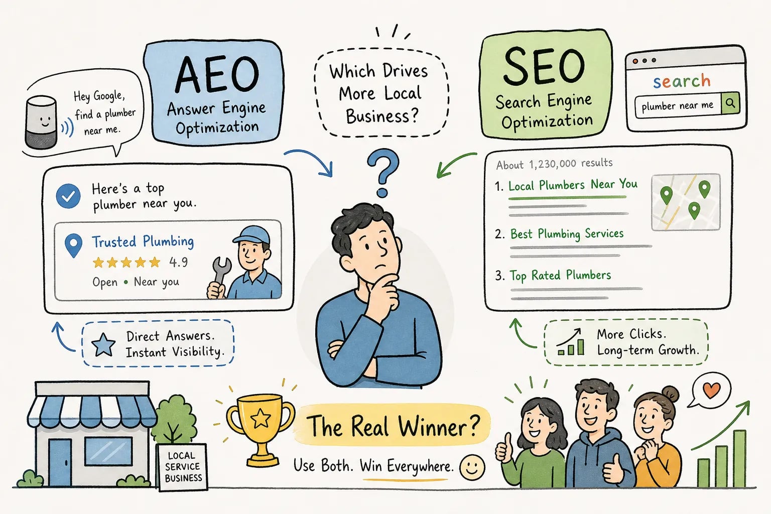 AEO vs SEO comparison for local service businesses