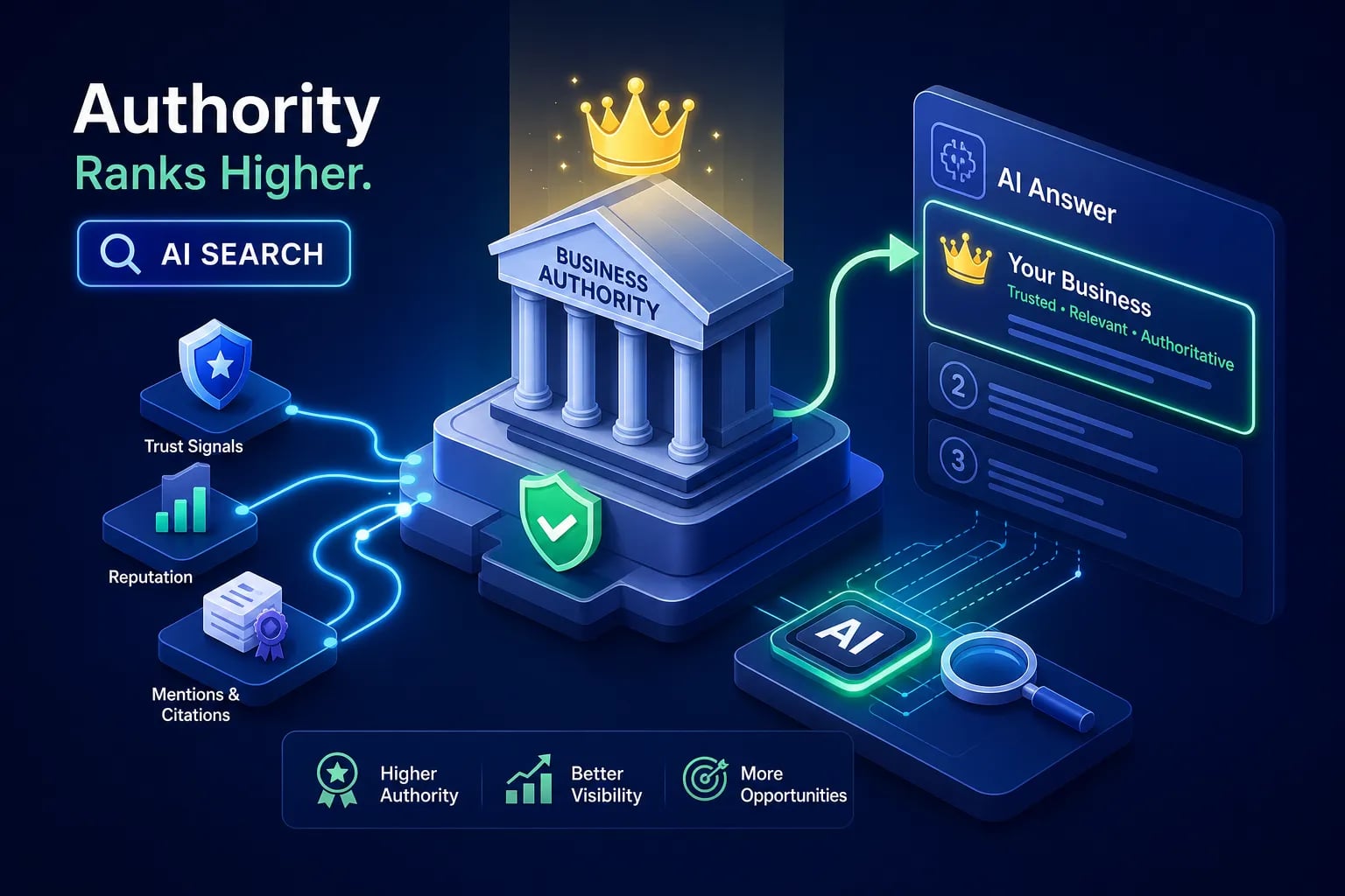 Business authority ranking signals for AI search