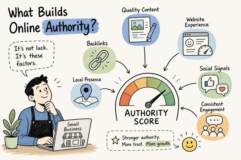 Six factors that determine a small business's online authority score